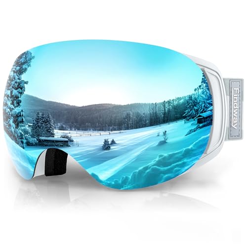 Findway Skibrille für Brillenträger Herren Damen,Snowboardbrille mit Magnetischen Wechselgläsern, Blau Verspiegelt Snowboard Brille Magnet Brillenträger Polarisierend von Findway