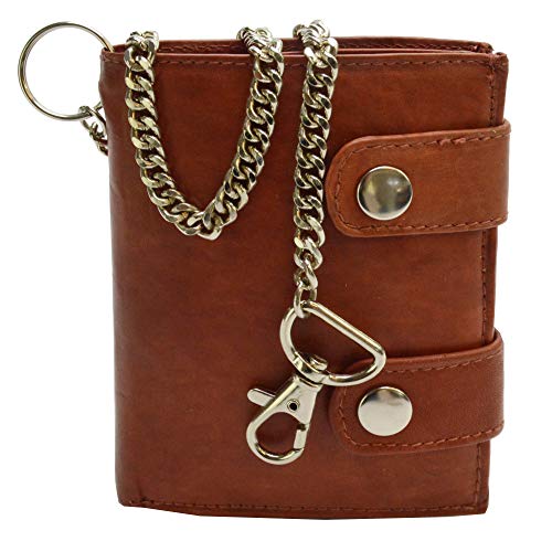 flevado Herren Brieftasche Ledergeldbörse Hochkant mit Karabiener Hosenkette in rot/braun von flevado