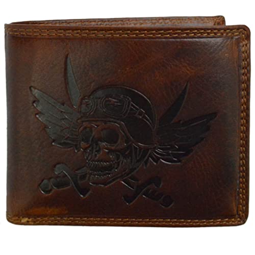 flevado Herren Portemonee Totenkopf mit RFID Schutz Geldbörse Vintage Leder Handarbeit (braun) von flevado