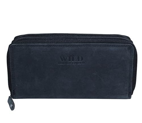 flevado XL Portemonnaie Roberto Große Damen Wild Leder Geldbörse mit viel Stauraum und Platz für 29 Karten (schwarz) von flevado