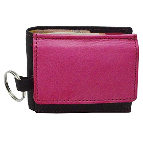flevado Damen Geldbörse Brieftasche mit Schlüsselring RFID Schutz Echt Leder (schwarz-pink) von flevado