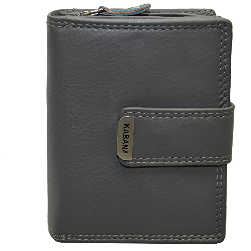 flevado Damengeldbörse Brieftasche Echt Leder mit Riegelverschluss RFID Schutz Handarbeit Farbe wählbar (Grau) von flevado