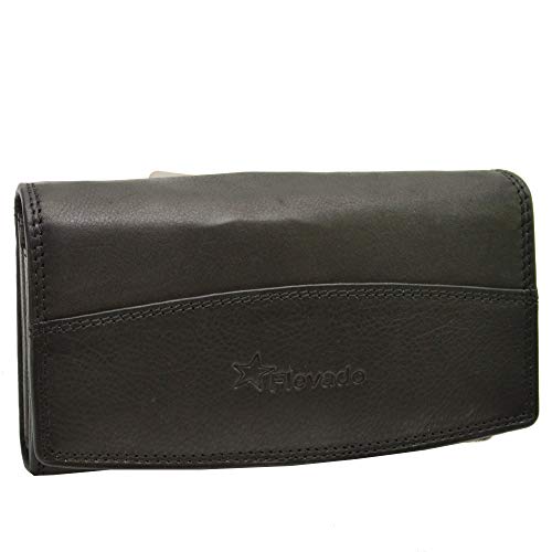 flevado Portemonnaie Damen Leder Geldbörse Damenbrieftasche mit Klippfach und RFID Schutz (schwarz) von flevado