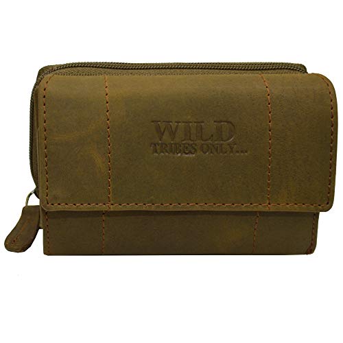 flevado Portemonnaie Damen Wildleder oder Glatt Leder Geldbörse in vielen Farben RFID Schutz (Braun-Beige) von flevado