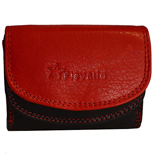 flevado Portemonnaie kleine handliche echt Leder Geldbörse mit RFID Schutz schwarz rot für Damen und Herren von flevado