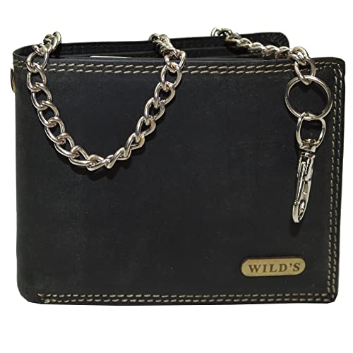 flevado Vintage Herren Geldbörse Brieftasche Vollleder Riegelverschluss Hosenkette Querformat (schwarz) von flevado