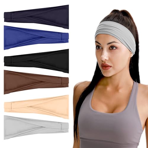 Flintronic 6 PCS Sports Damen Stirnband, Baumwollstretch Schweißband Mischfarben, Wicking Stretchy Stirnband für Frauen Sport/Yoga/Laufen/Fitness von flintronic