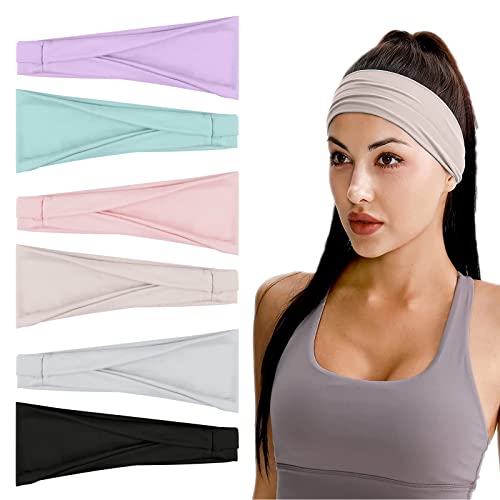 Flintronic 6 PCS Sports Damen Stirnband, Baumwollstretch Schweißband Mischfarben, Wicking Stretchy Stirnband für Frauen Sport/Yoga/Laufen/Fitness von flintronic