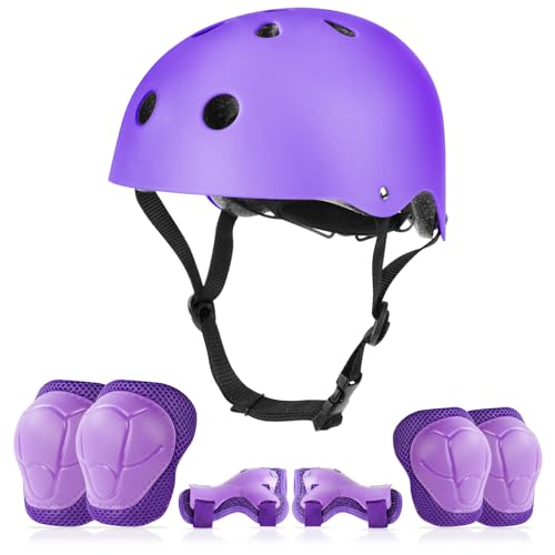 Flintronic Fahrradhelm und Knieschoner Kinder 7 in 1 Set, Fahrradhelm für Kinder, Verstellbarer Protektorenset Kinder für Fahrrad Skateboard Roller Skating Scooter BMX für 2-13 Jahre von flintronic