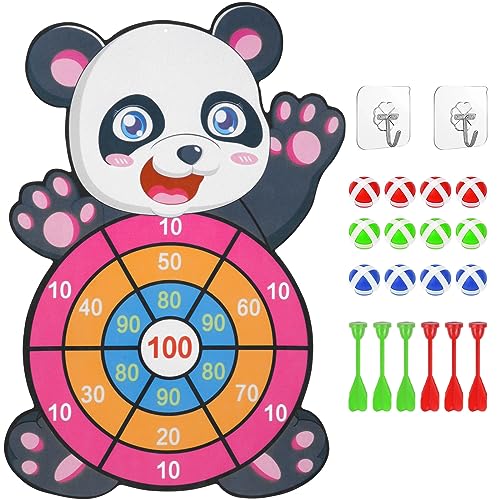 Flintronic Panda Spielzeug, Kinder Klett Dartscheibe Drinnen und Draußen, Hängendes Dart Wurfspiel Sets mit 12 Klebrigen Bällen und 6 Klebrige Darts, Geburtstags Geschenke für Kinder 3–12 von flintronic