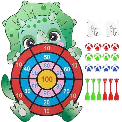 Flintronic Triceratops Spielzeug, Kinder Klett Dartscheibe Drinnen und Draußen, Hängendes Dart Wurfspiel Sets mit 12 Klebrigen Bällen und 6 Klebrige Darts, Geburtstags Geschenke für Kinder 3–12 von flintronic