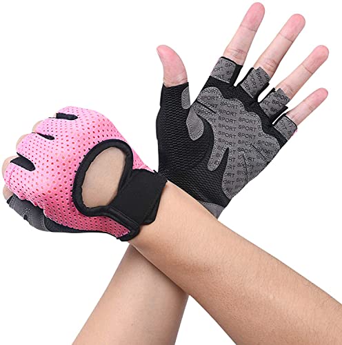 flintronic Fitness Handschuhe, Atmungsaktive Trainingshandschuhe mit Mikrofasergewebe, Rutschfester Silikon Gym Gloves Gewichtheben Handschuhe, Sporthandschuhe für Damen Herren - Rosa (L) von flintronic