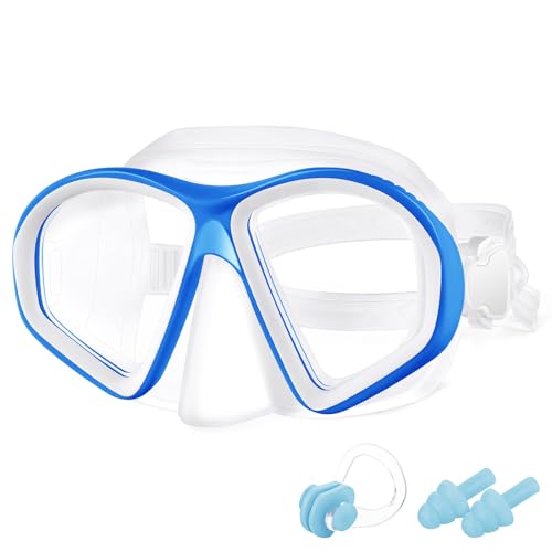 flintronic Taucherbrille Kinder, Anti-Leck Schnorchelmaske, Antibeschlag-Taucherbrille mit Ohrstöpseln & Nasenclip, Anti-UV-Schwimmbrille für Kinder im Alter von 4-12, (1er Pack-Blau) von flintronic