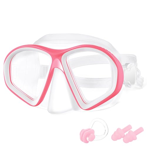 flintronic Taucherbrille Kinder, Anti-Leck Schnorchelmaske, Antibeschlag-Taucherbrille mit Ohrstöpseln & Nasenclip, Anti-UV-Schwimmbrille für Kinder im Alter von 4-12, (1er Pack-Rosa) von flintronic