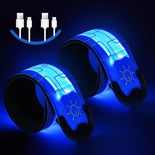 flintronic LED Armband Aufladbar, Reflective LED Leuchtarmband mit USB, Led Armbänder Leuchtband, Sicherheits Licht, LED Slap Safety Armband, Unisex für Nachtlauf, Radfahren, Joggen - Blau von flintronic