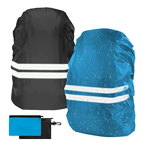 flintronic Regenschutz für Rucksäcke, 2 Stück Schulranzen wasserdichte Regenhülle, Windabweisend Rucksackschutz mit Reflexstreifen für Wandern, Camping, Radfahren-M von flintronic