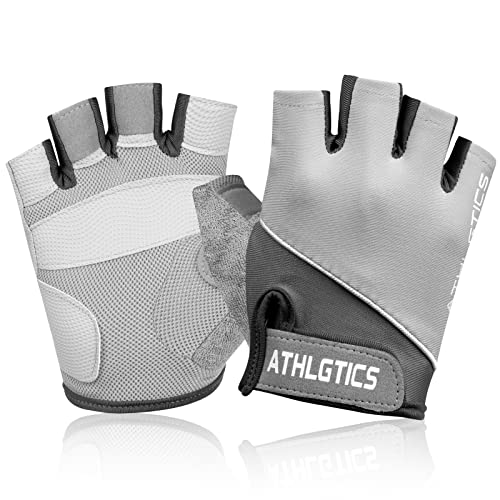 flintronic Sports Fahrradhandschuhe, Anti-Rutsch-Stoßdämpfende Halbfinger Fitness Handschuhe, Mountain Road Bike Handschuhe, Atmungsaktive Trainingshandschuhe mit Mikrofasergewebe, Grau-M von flintronic