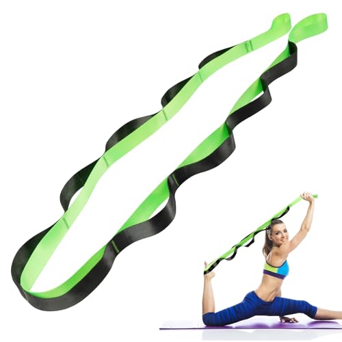 Flintronic Yoga Stretching Strap, Stretching Band mit 12 Schleifen, Yoga Stretch Gurt, Fitness Stretchband, Gymnastikband, für Pilates, Tanz, Gymnastik, Effektives Dehnung-Grün von flintronic