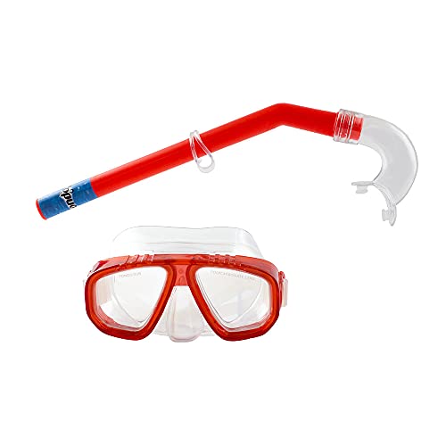 fondosub Set Tauchen Schnorchel Kinder Brille Polycarbonat Glas und Rohr 4 bis 7 Jahre rot (50028) von fondosub