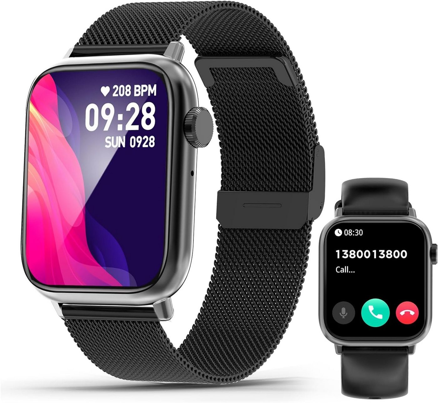 fremtudmy Smartwatch (1,83 Zoll, Android, iOS), mit Telefonfunktion, Fitnessuhr mit Blutdruckmessung Pulsmesser Uhr von fremtudmy