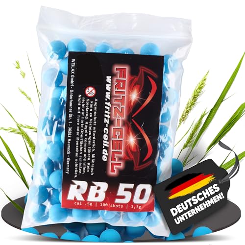 100 x RB Cal.50 blau Rubberball Gummigeschosse Fritz-Cell kompatibel mit T4E HDR50 / HDP5 von fritz-cell