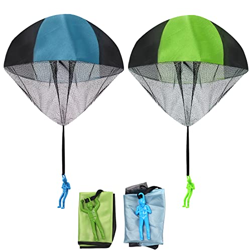 2 Stück Fallschirm Spielzeug Kinder Geschenk für Wurf Parachute Spiele für Draußen (Bluegreen) von funvce