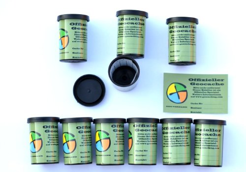 geo-versand Unisex Erwachsene - Geocaching Filmdosen mit wasserfesten Logstreifen und Aufkleber Geocaching Paket Powertrail Multi, schwarz, 4 cm EU von geo-versand
