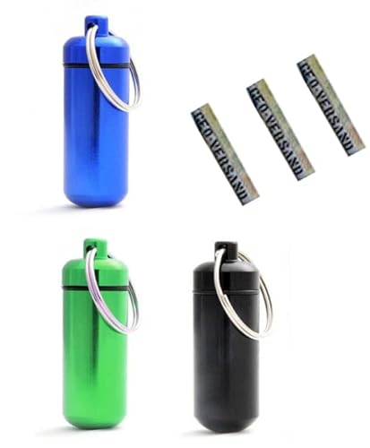 3 x Geocaching Versteck schwarz, grün, blau Metall Aluminium MICNO (Micro Nano), MICNO Camouflage Flecktarn Tarnfarben Tablettenaufbewahrung, Pillcase, Cache Container, Cache versteck, von geo-versand