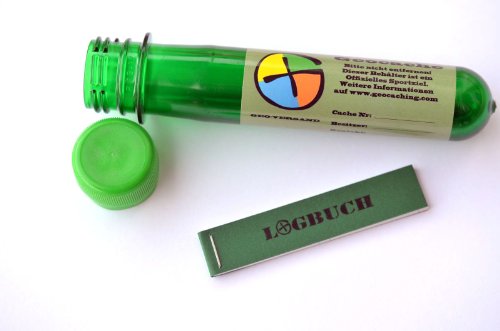 5 x Petling - Logbuch - Stift komplett Set Paket Geocaching Cache Versteck - 13 cm grün von geo-versand