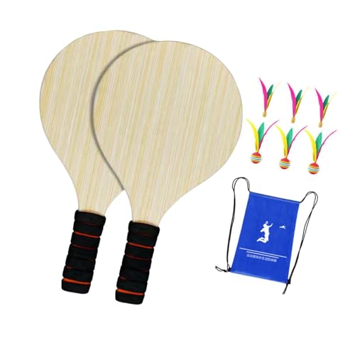 Holz Badmintonschläger 2er Set Schläger für Kinder und Jugendliche mit 6 Birdies und Tragetasche von getuse