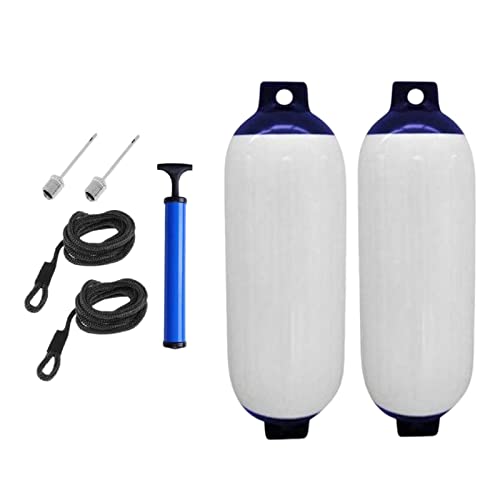 getuse Bootsfender 2er Pack Marine Stoßstangen Zum Andocken mit 2 Seilen und Aufblaspumpe für Schlauchboote, Fischerboote, Segelboote 11x40 cm- Weiß und blau von getuse