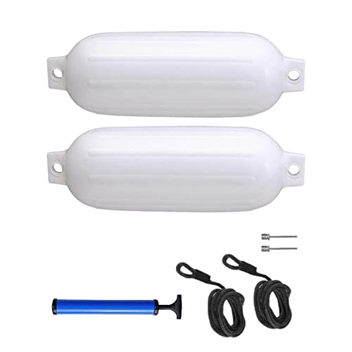 getuse Bootsfender 2er Pack Marine Stoßstangen Zum Andocken mit 2 Seilen und Aufblaspumpe für Schlauchboote, Fischerboote, Segelboote 11x40 cm- Weiß von getuse