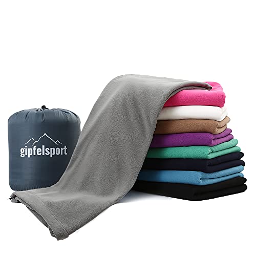 gipfelsport Mikrofaser Fleece Decke mit Schlafsackfunktion I Größe 185 x 150cm, 690 g I Microfaser Camping Deckenschlafsack I grau von gipfelsport