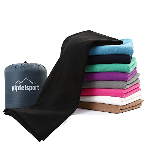 gipfelsport Mikrofaser Fleece Decke mit Schlafsackfunktion I Größe 185 x 150cm, 690 g I Microfaser Camping Deckenschlafsack I schwarz von gipfelsport