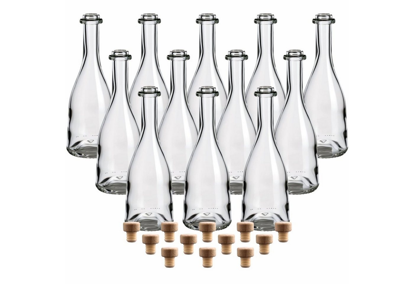 gouveo Trinkflasche 12er Set Glasflaschen 200 ml “Rustica” mit Korken - Korken-Flasche, Holzgriffkorken von gouveo