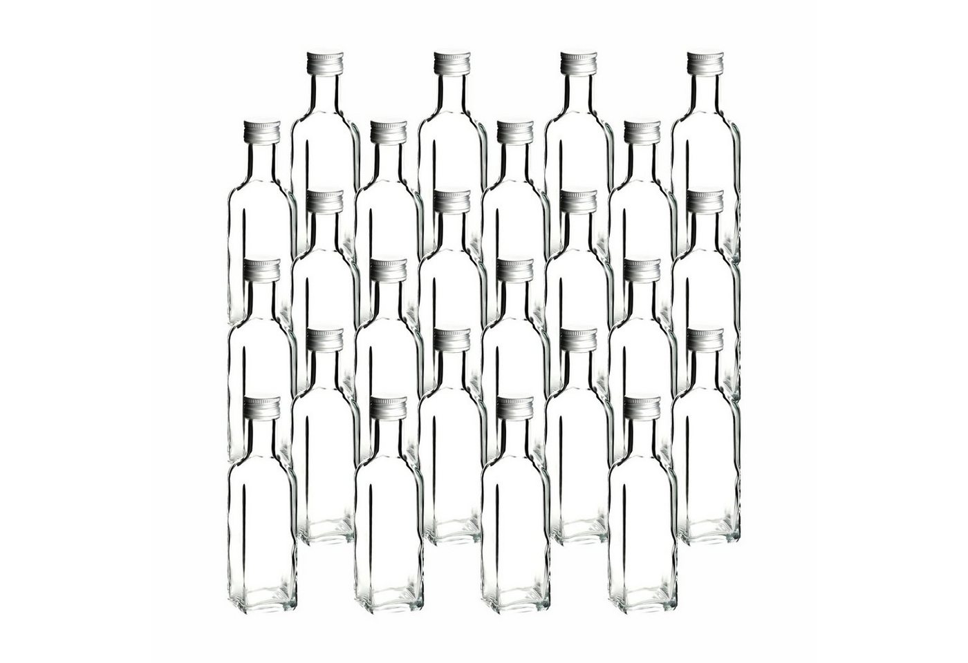 gouveo Trinkflasche Glasflaschen 100 ml Maraska mit Schraub-Deckel - Kleine Flasche 0,1l, 24er Set, transparent-silberfarben von gouveo