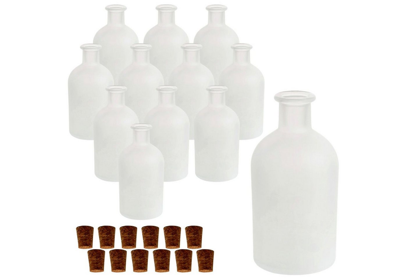 gouveo Trinkflasche Glasflaschen 250 ml Apotheker mit Korken - Leere Likörflasche 0,25 l, 12er Set, Frozen, SK von gouveo
