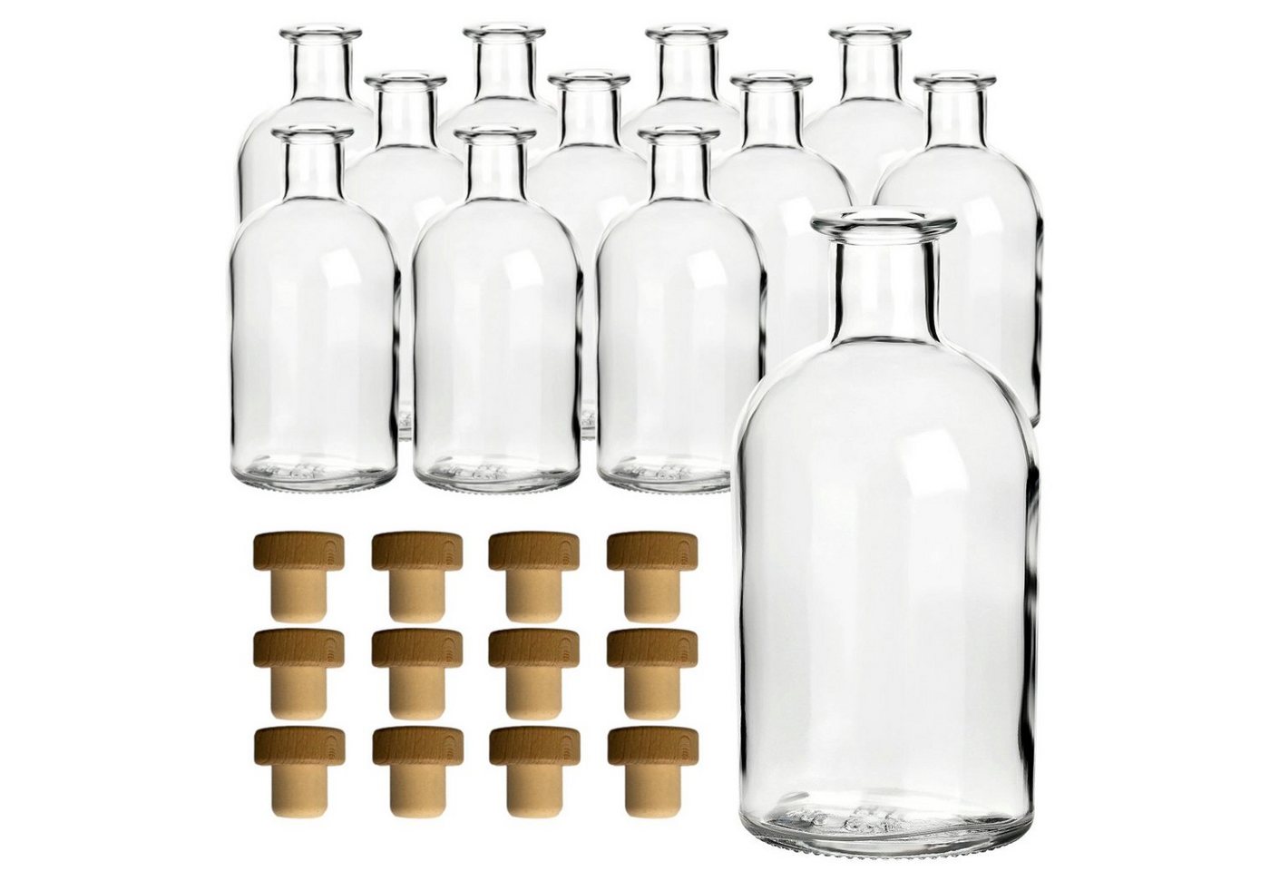 gouveo Trinkflasche Glasflaschen 250 ml Apotheker mit Korken - Leere Likörflasche 0,25 l, 12er Set, Transparent, HGK von gouveo