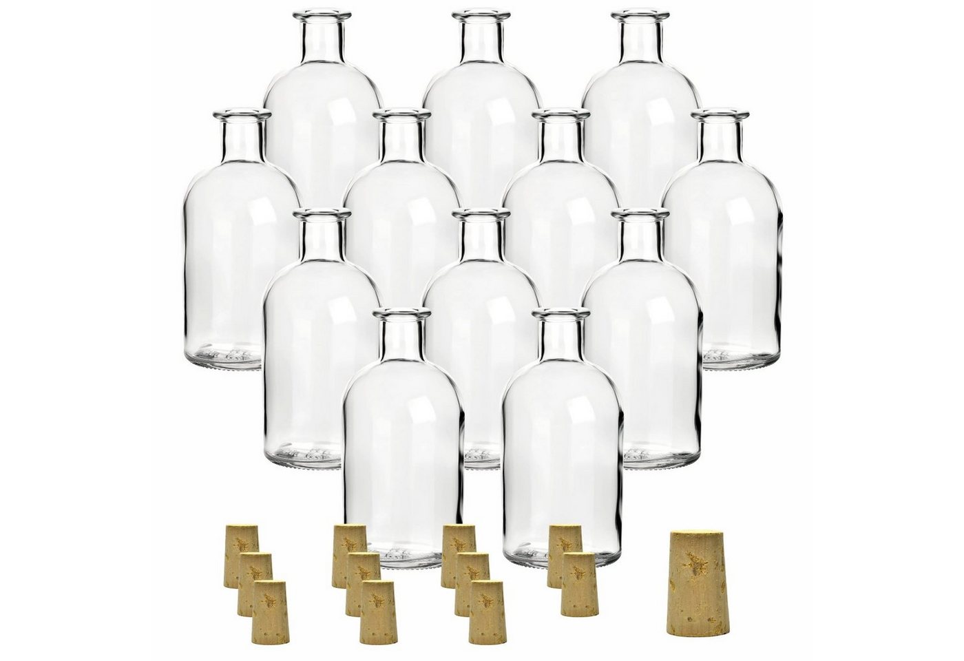 gouveo Trinkflasche Glasflaschen 250 ml Apotheker mit Korken - Leere Likörflasche 0,25 l, 12er Set, Transparent, SK von gouveo