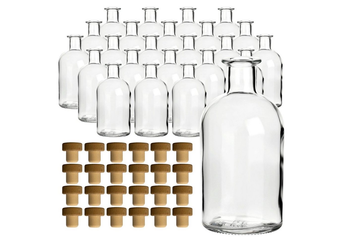 gouveo Trinkflasche Glasflaschen 250 ml Apotheker mit Korken - Leere Likörflasche 0,25 l, 24er Set, Transparent, HGK von gouveo