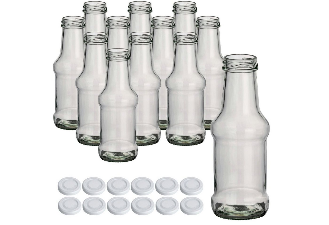 gouveo Trinkflasche Glasflaschen 250 ml Barbecue mit Schraub-Deckel TO38 - Kleine Flasche, 12 Stück, weiß von gouveo