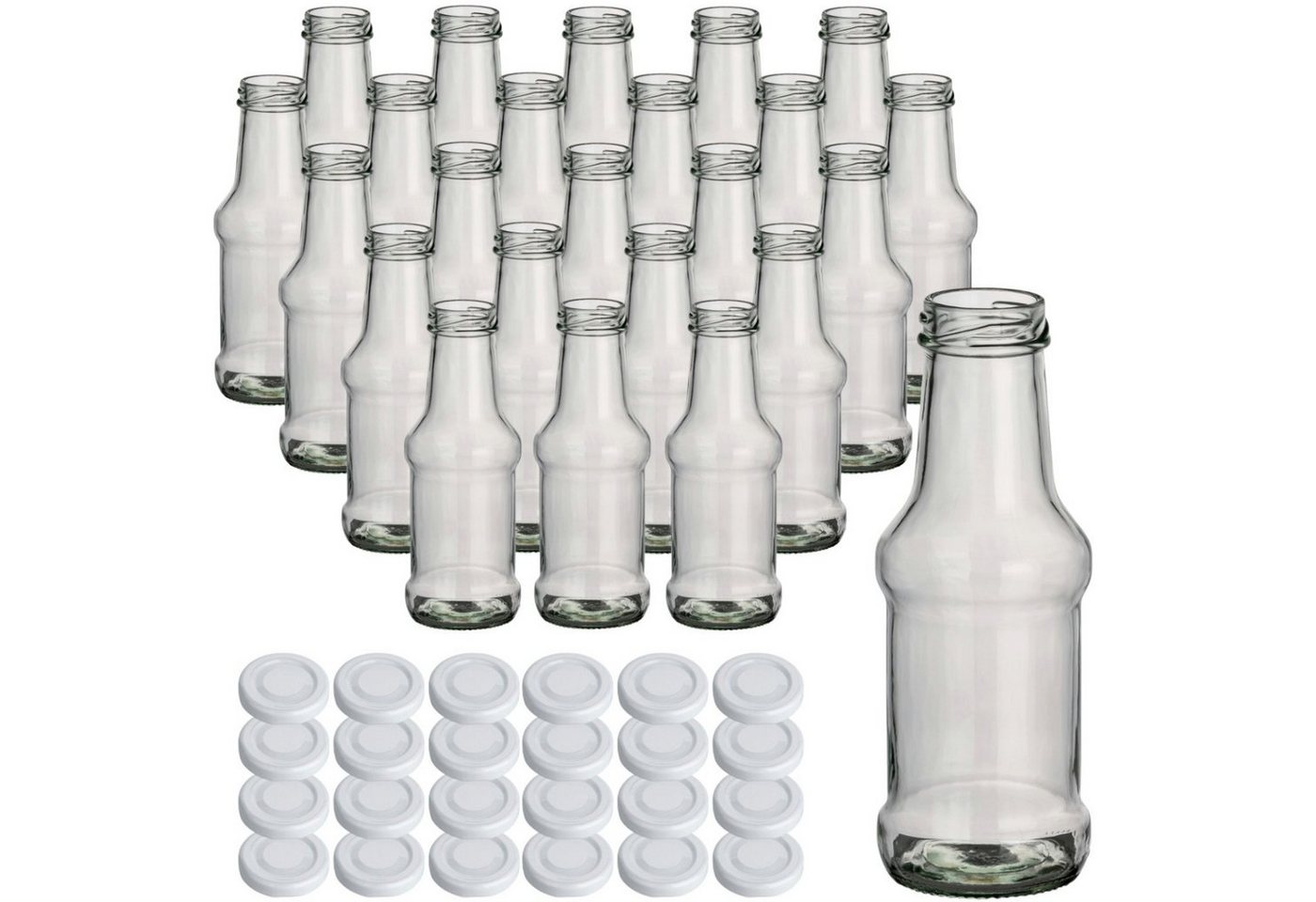 gouveo Trinkflasche Glasflaschen 250 ml Barbecue mit Schraub-Deckel TO38 - Kleine Flasche, 24 Stück, weiß von gouveo