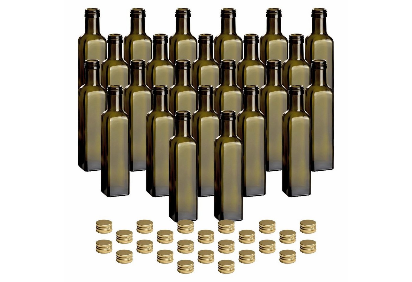 gouveo Trinkflasche Glasflaschen 250 ml Maraska -Antik- mit Schraubdeckel - Flasche 0,25 l, 24er Set, goldfarben von gouveo