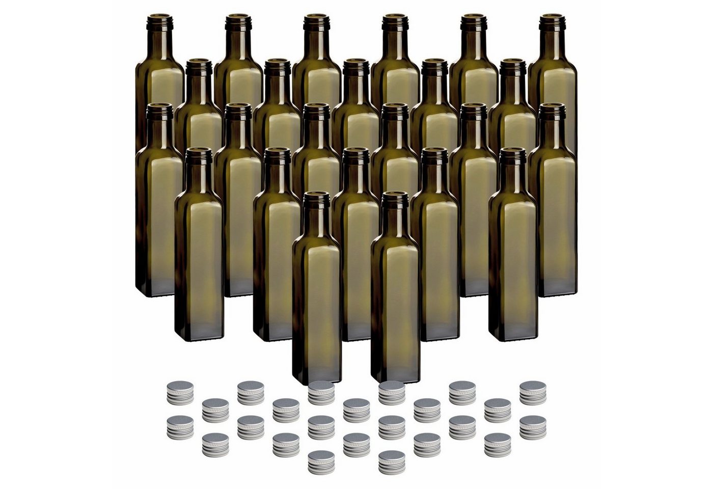 gouveo Trinkflasche Glasflaschen 250 ml Maraska -Antik- mit Schraubdeckel - Flasche 0,25 l, 24er Set, silberfarben von gouveo