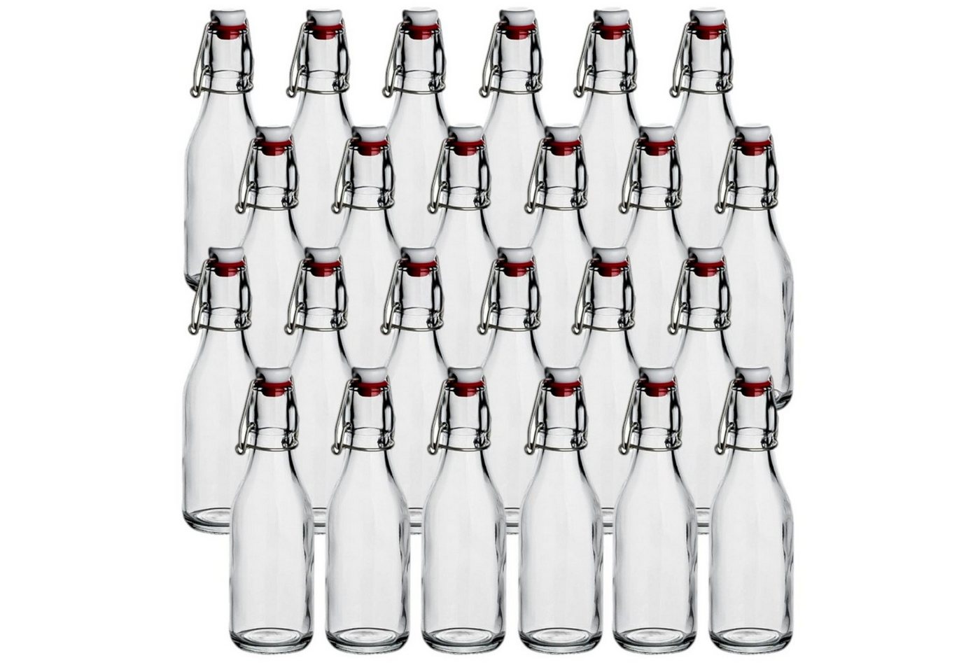 gouveo Trinkflasche Glasflaschen 250 ml rund mit Bügelverschluss rot - Bügel-Flasche, 24er Set von gouveo