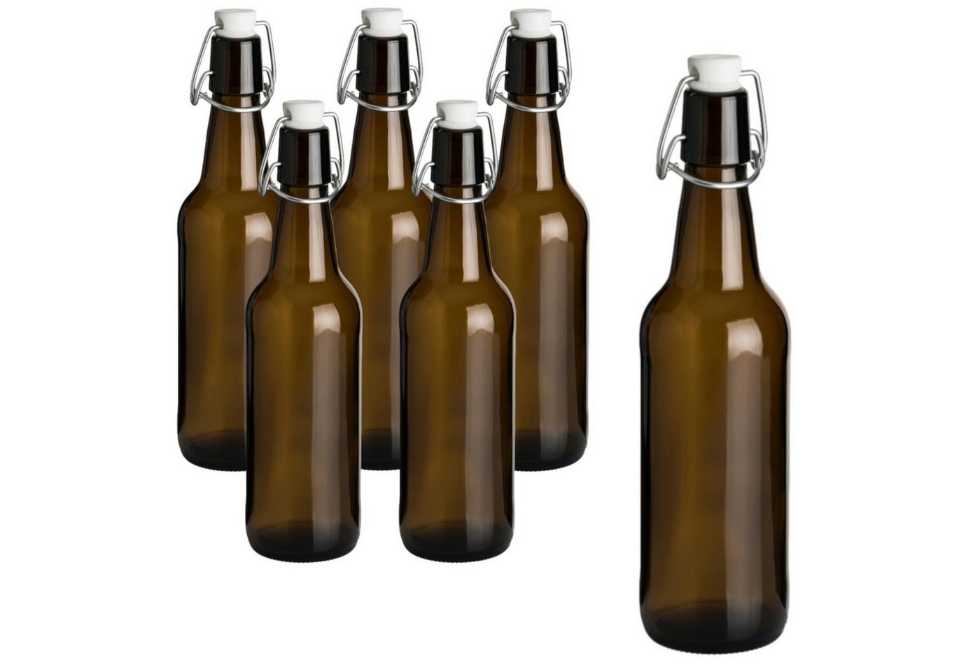 gouveo Trinkflasche Glasflaschen 500 ml Antik mit Bügelverschluss weiß - Bügelflasche, 6er Set von gouveo