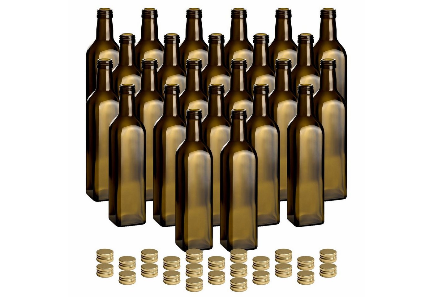 gouveo Trinkflasche Glasflaschen 500 ml Maraska -Antik- mit Schraub-Deckel - Grüne Flasche, 24er Set, goldfarben von gouveo