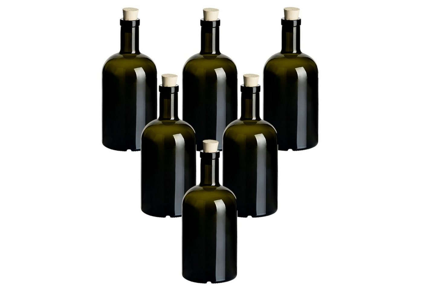gouveo Trinkflasche Glasflaschen “Klassik” mit Korken - Runde Flasche aus Glas, 6er Set 500ml, Antik, Spitzkorken von gouveo