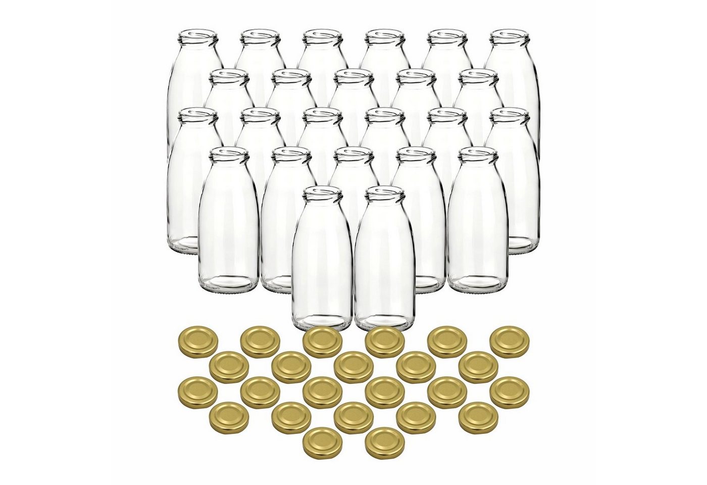 gouveo Trinkflasche Saftflaschen 250 ml mit Schraub-Deckel - Kleine Flasche 0,25 l, 24er Set, goldfarben von gouveo