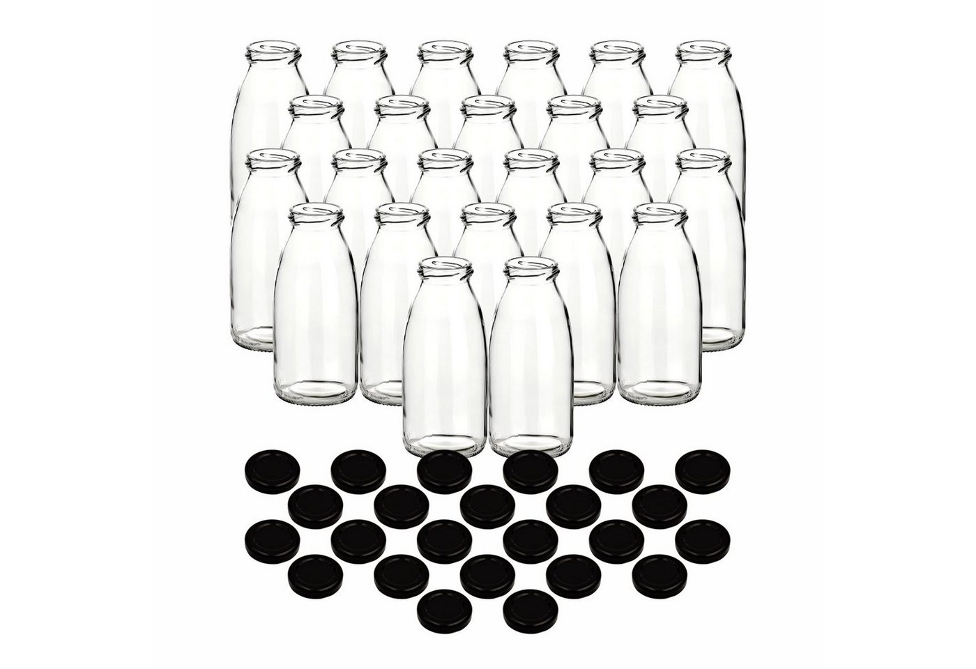 gouveo Trinkflasche Saftflaschen 250 ml mit Schraub-Deckel - Kleine Flasche 0,25 l, 24er Set, schwarz von gouveo